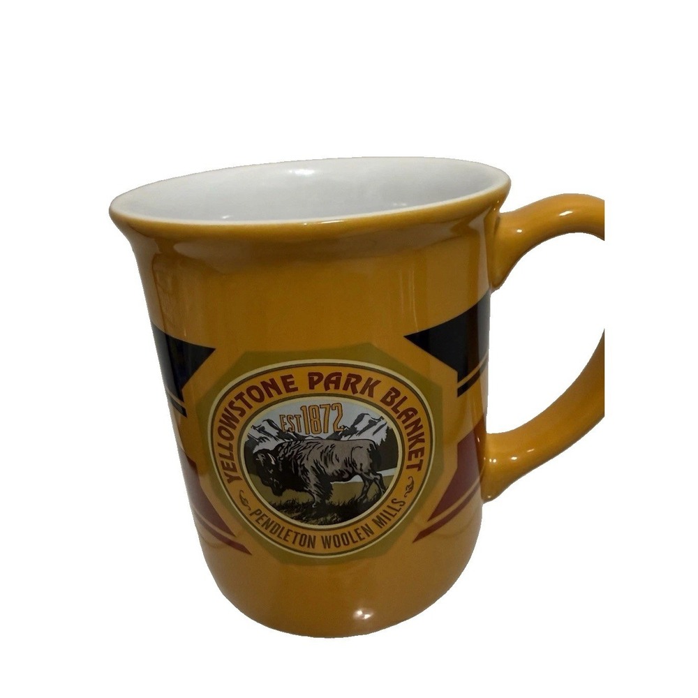 Pendleton Yellowstone Park Blanket Ceramic Mug Yellow Striped Microwave Safe